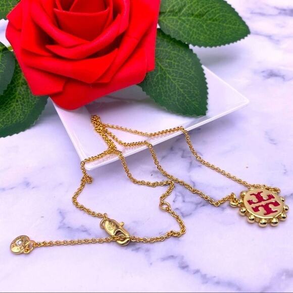 New Tory Burch Red Logo, Gold Adjustable Necklace - Picture 9 of 9